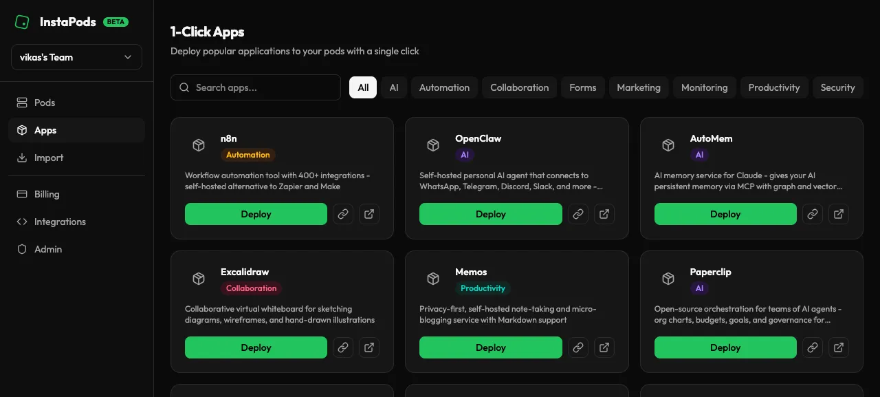 The one-click apps catalog with deploy buttons