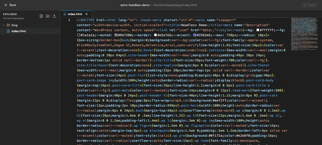 The browser-based code editor with a file tree